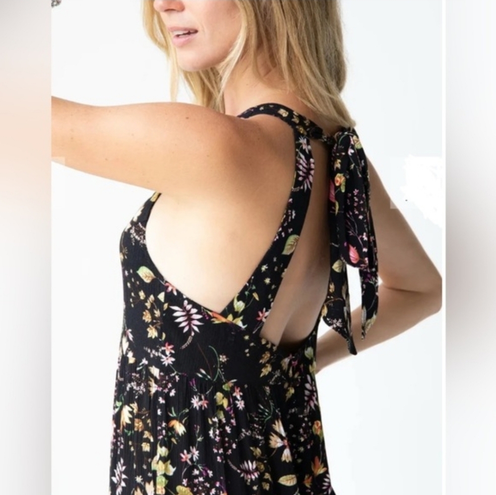 Natural Life HALLE Black Colorful Floral Tiered Skirt Halter Neck Maxi Dress XS - Picture 2 of 9